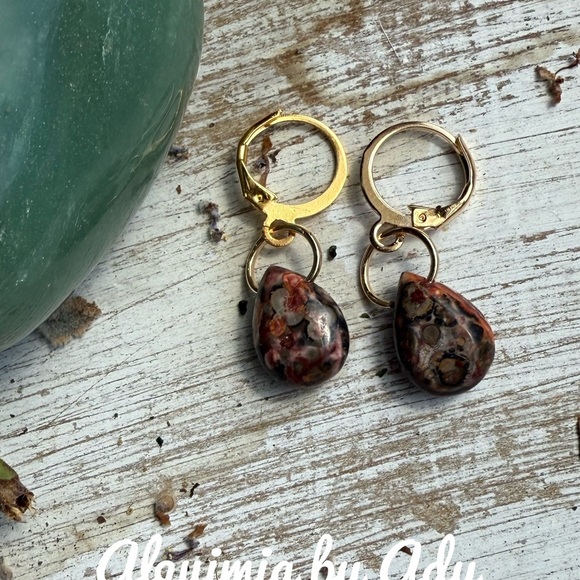 Gold and Brown Earrings by Alquimia ocean jasper - Picture 1 of 1
